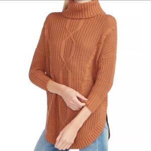 Express Cable Knit Cowl Neck Circle Hem Pullover Sweater Pumpkin Brown XS